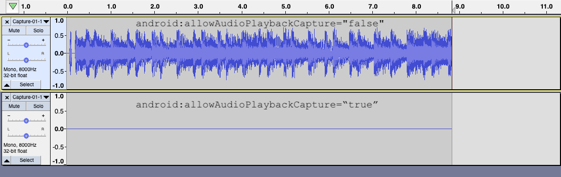 Captured audio waveform in Audacity