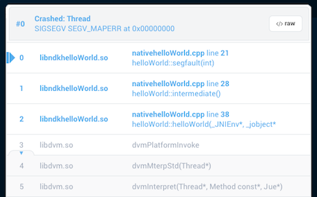 Fabric symbolicated crash report